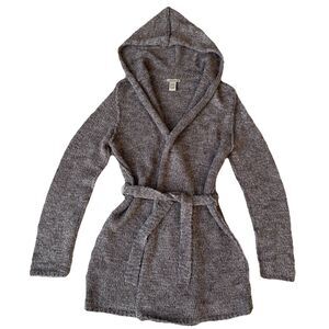 Vertical Design Wool Blend Duster Cardigan Women's Large Open Front w/Hood